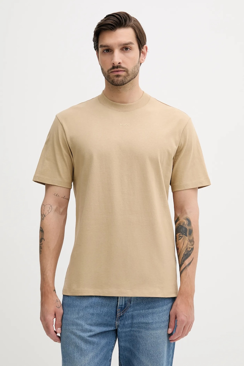 Βαμβακερό μπλουζάκι HUGO ανδρικό, χρώμα: μαύρο, 50488330