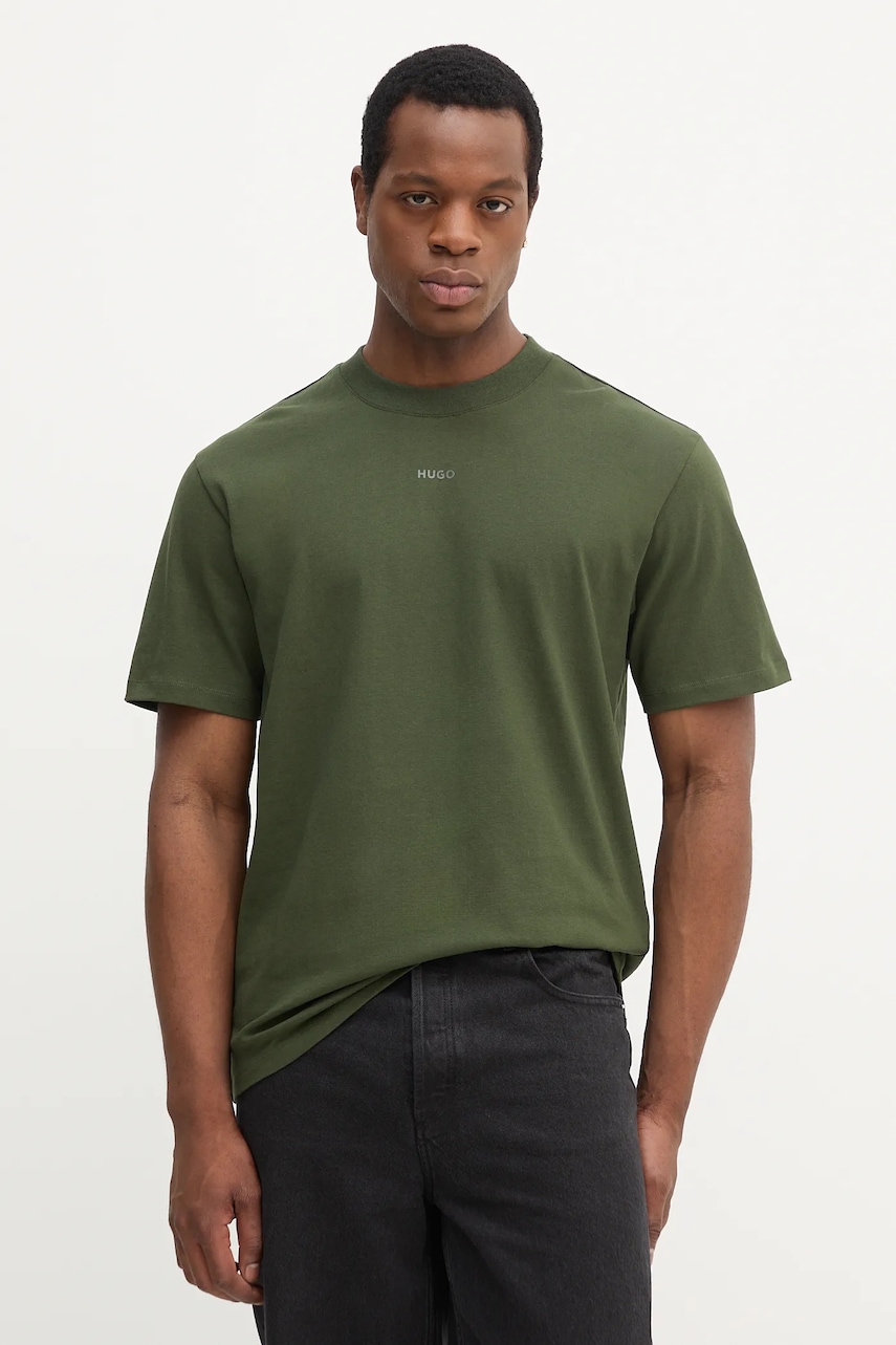 Βαμβακερό μπλουζάκι HUGO ανδρικό, χρώμα: μαύρο, 50488330