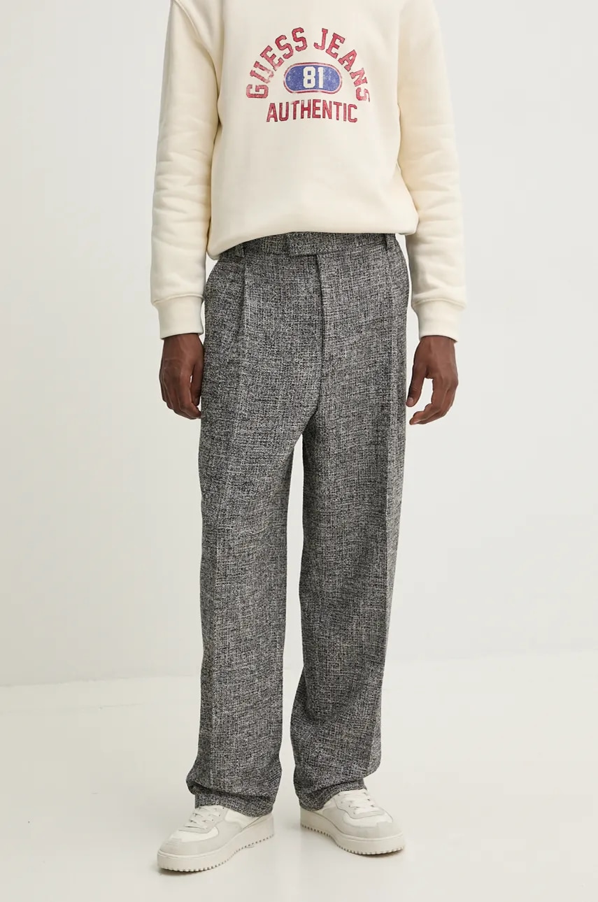 Παντελόνι από μείγμα μαλλιού HUGO χρώμα: μαύρο, 50528245