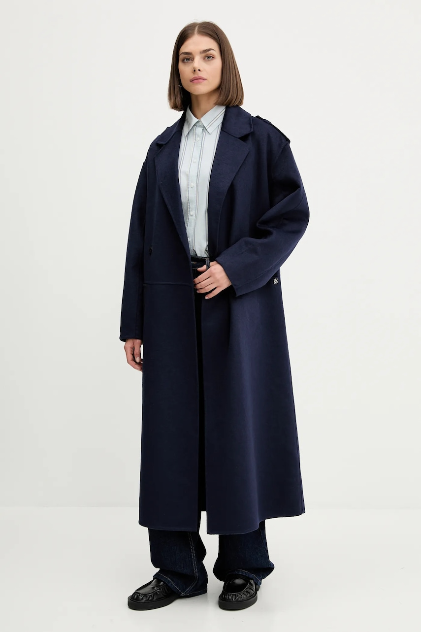 Παλτό από μείγμα μαλλιού HUGO χρώμα: ναυτικό μπλε, 50542299