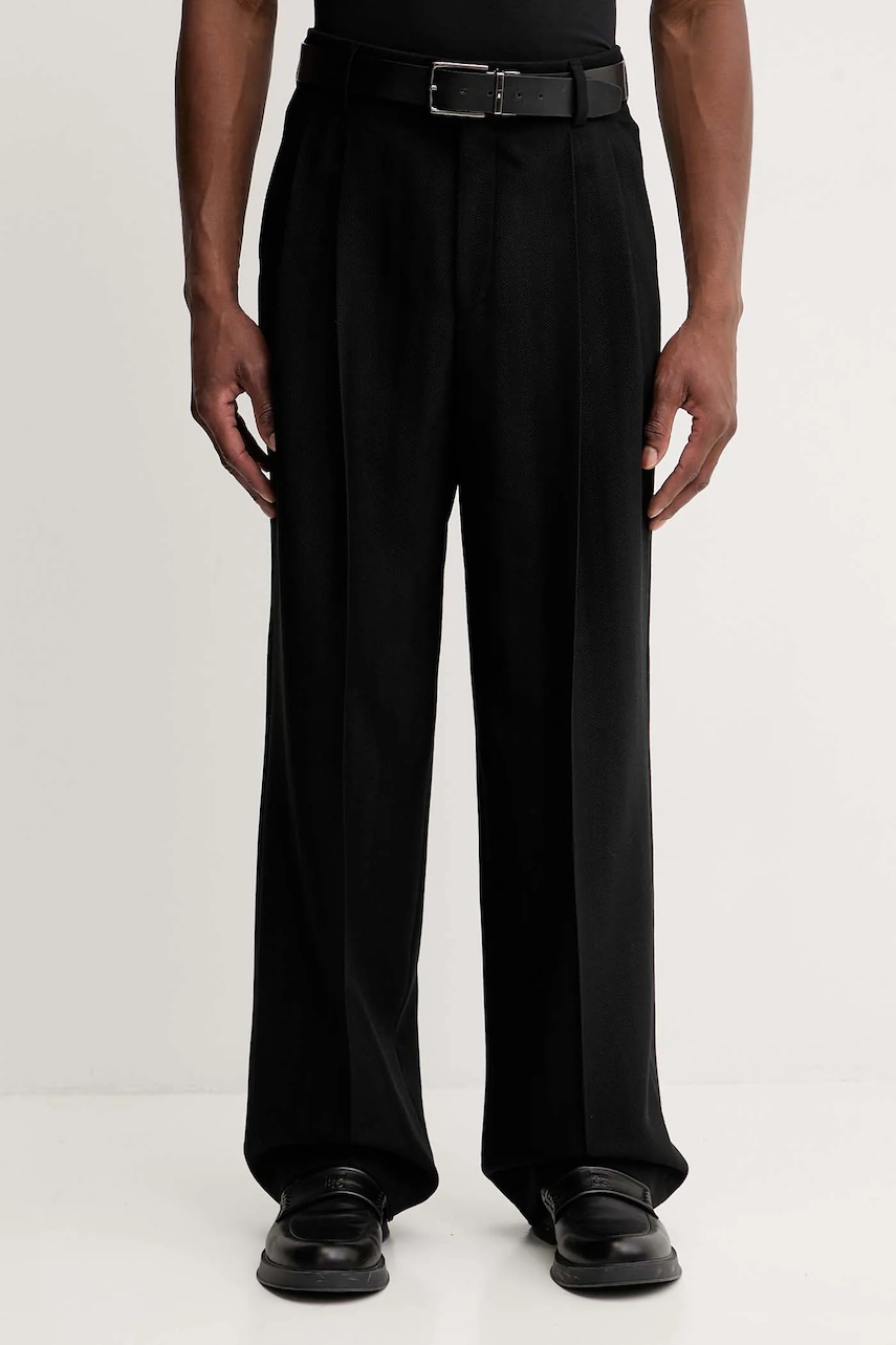 Παντελόνι από μείγμα μαλλιού HUGO ανδρικό, χρώμα: καφέ, 50544666