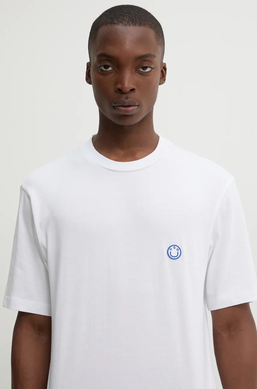 Βαμβακερό μπλουζάκι Hugo Blue ανδρικό, χρώμα: άσπρο, 50519984