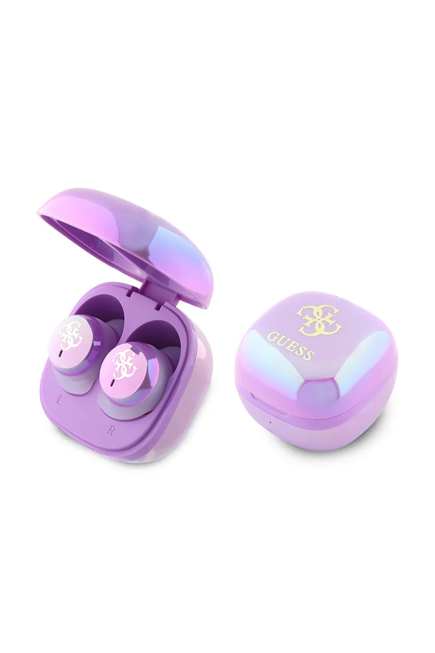 Ασύρματα in-ear ακουστικά Guess Iridescent 4G Printed Logo χρώμα: μοβ