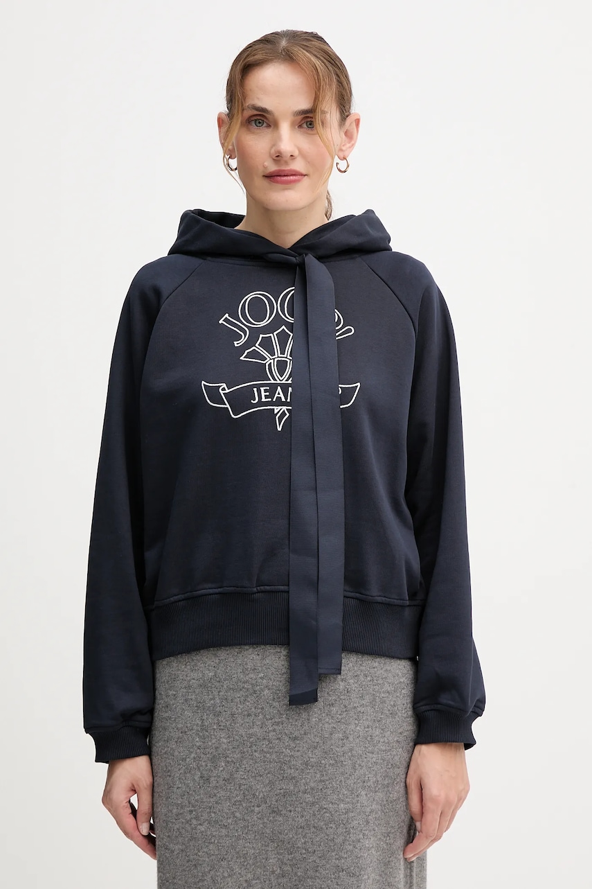 Βαμβακερή μπλούζα Joop! γυναικεία, χρώμα: μαύρο, με κουκούλα, 30046176