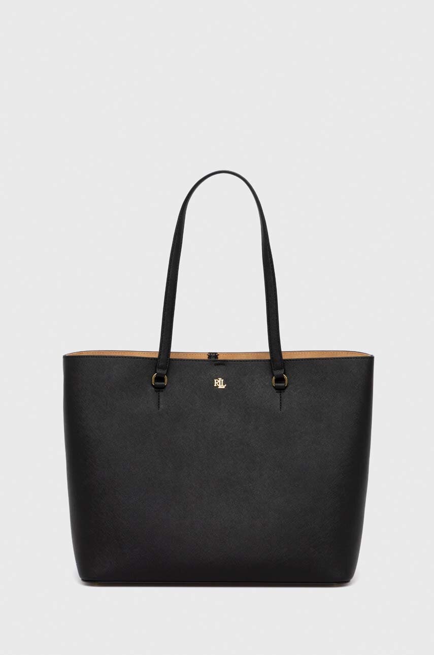 Δερμάτινη τσάντα Lauren Ralph Lauren χρώμα: μαύρο