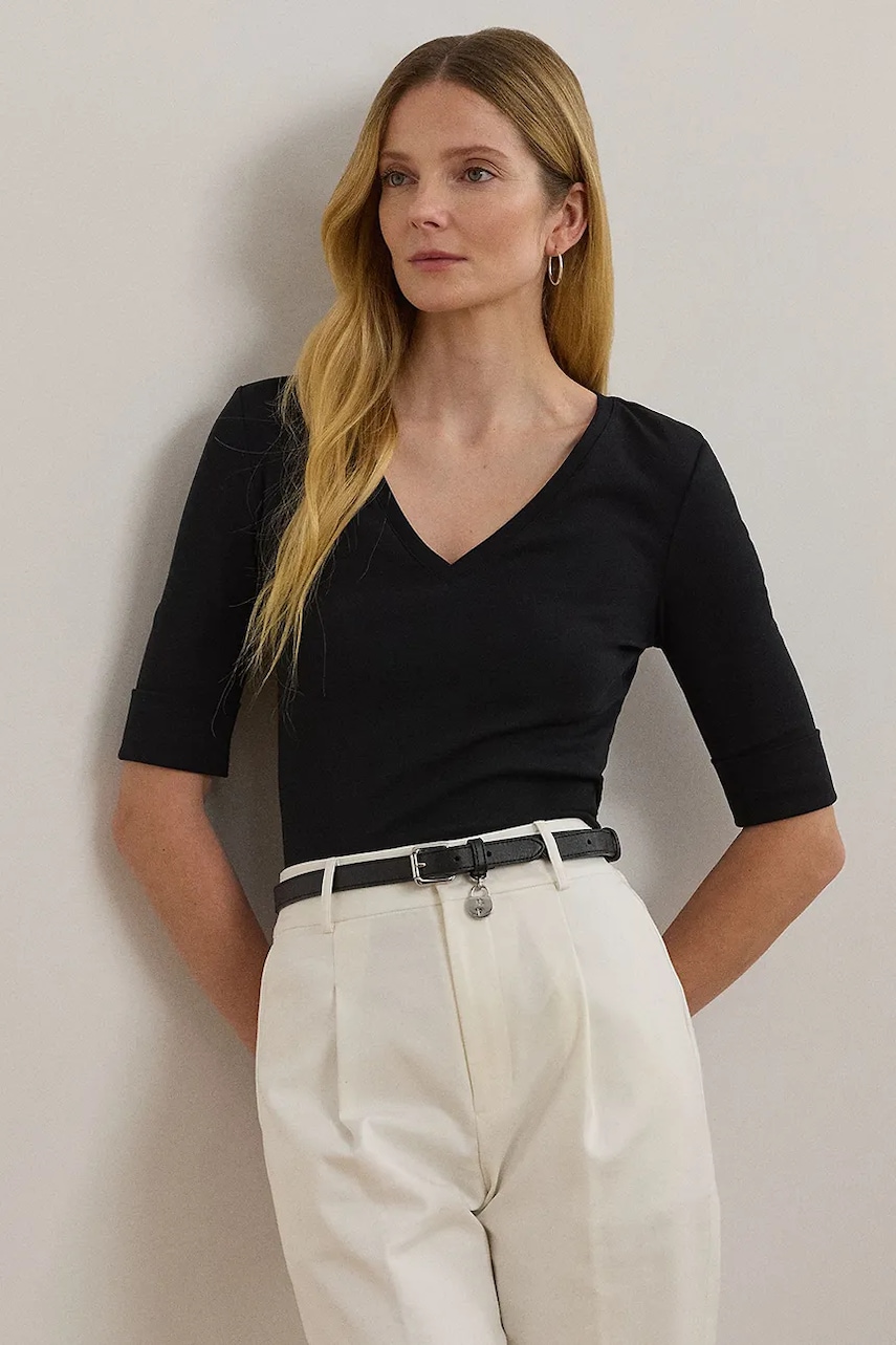 Βαμβακερό μπλουζάκι Lauren Ralph Lauren χρώμα: μαύρο, 200815843