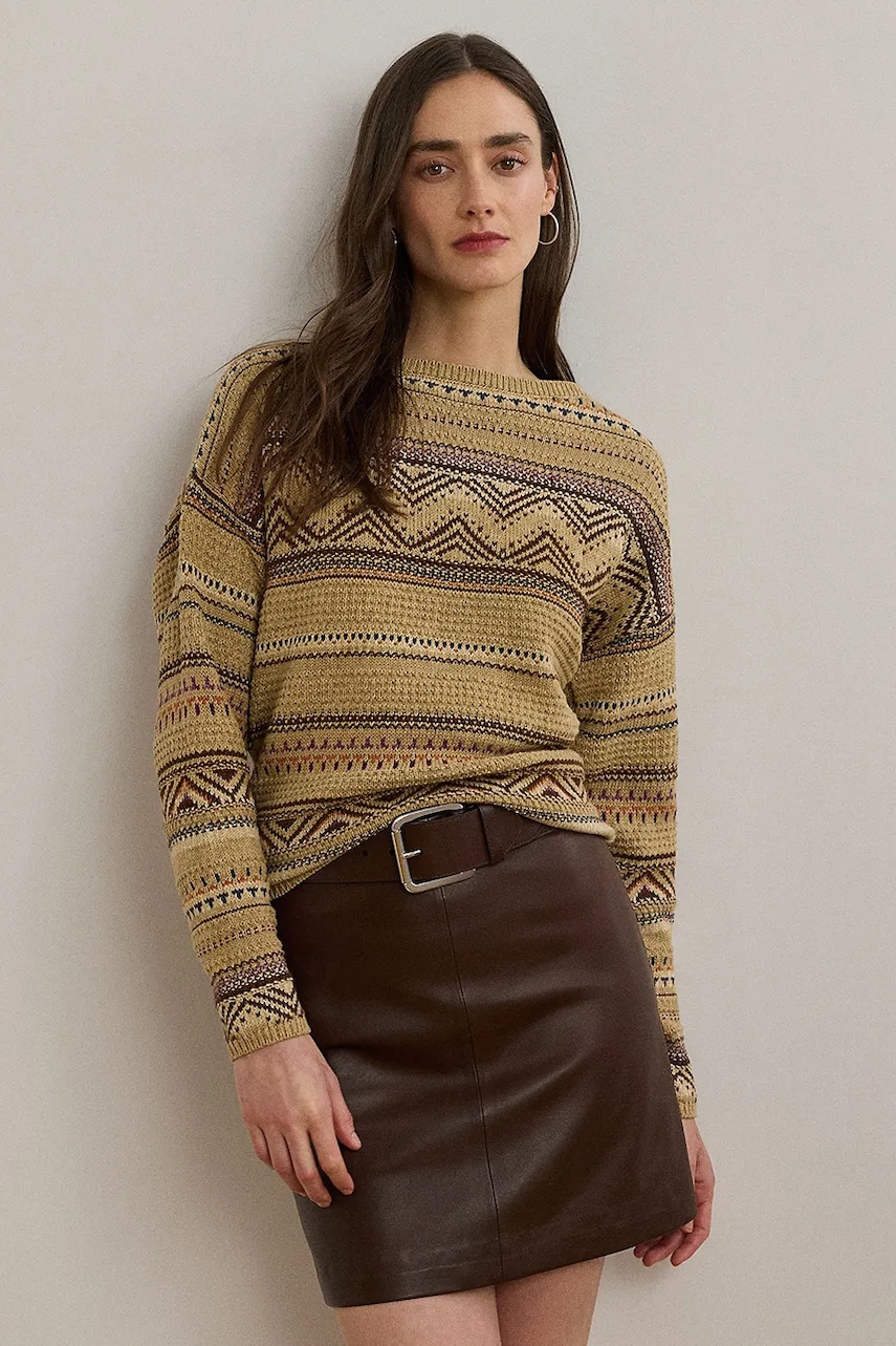 Πουλόβερ από λινό μείγμα Lauren Ralph Lauren χρώμα: μπεζ, 200971322