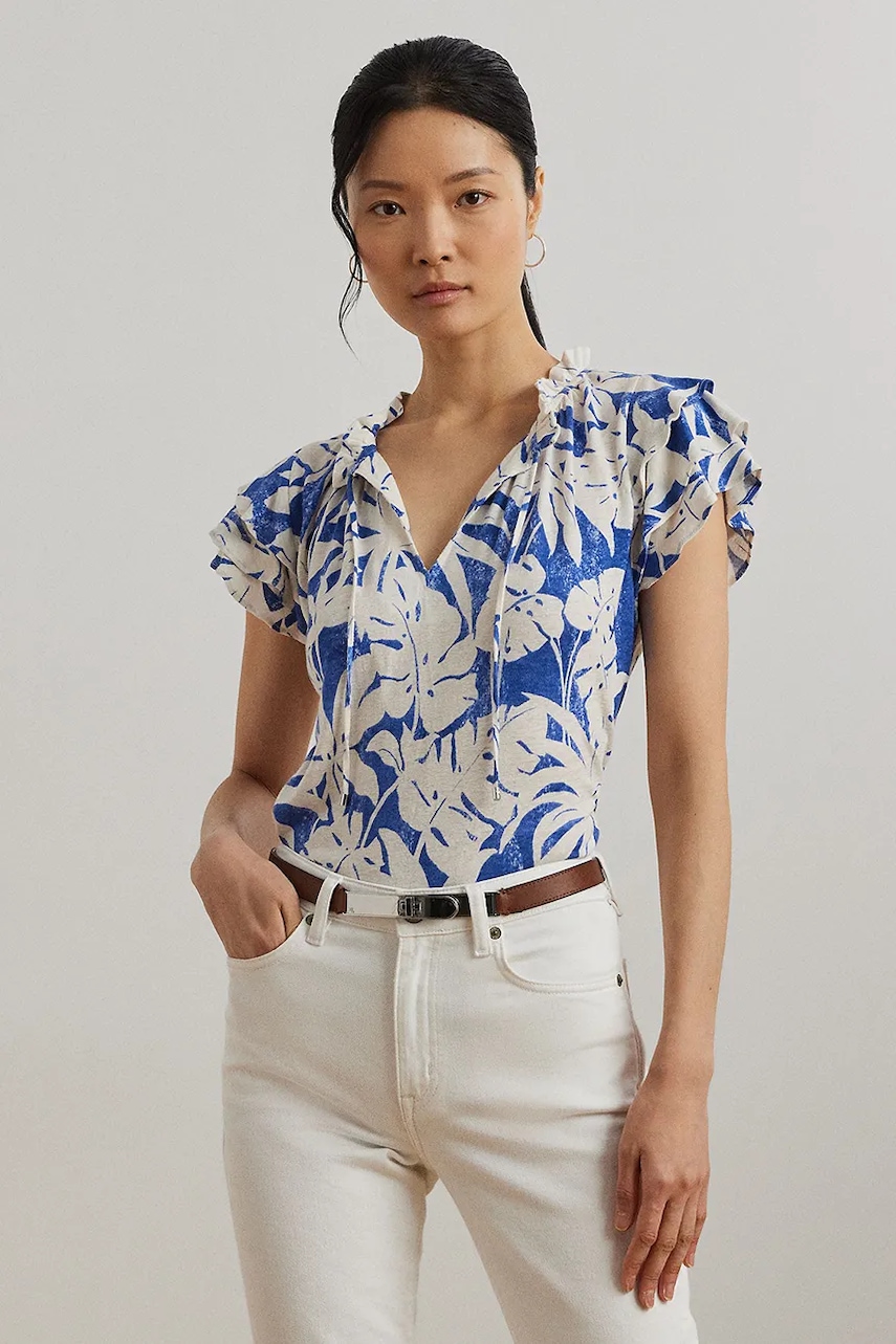 Λευκή μπλούζα Lauren Ralph Lauren γυναικεία, χρώμα: μπλε, 200976992