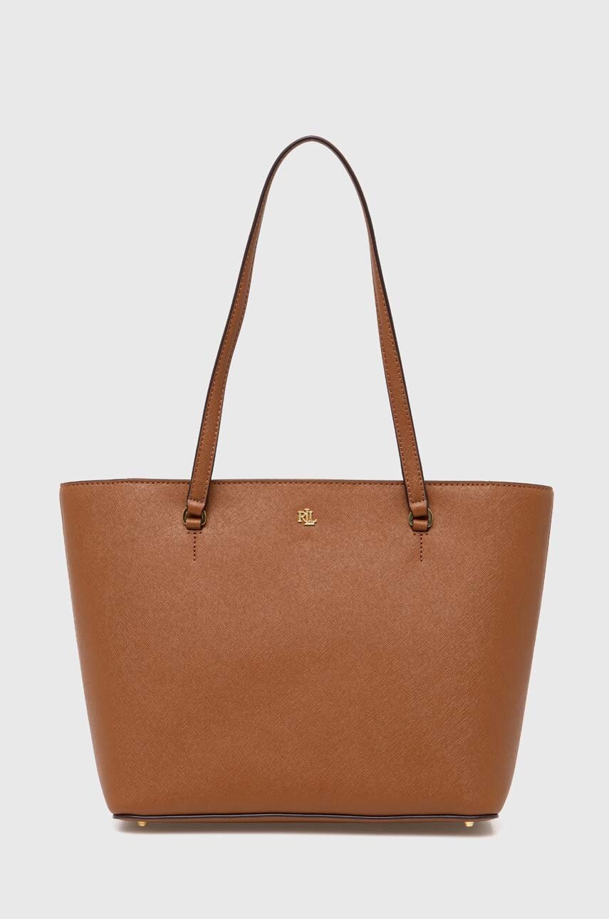 Δερμάτινη τσάντα Lauren Ralph Lauren χρώμα: μπεζ, 431924351