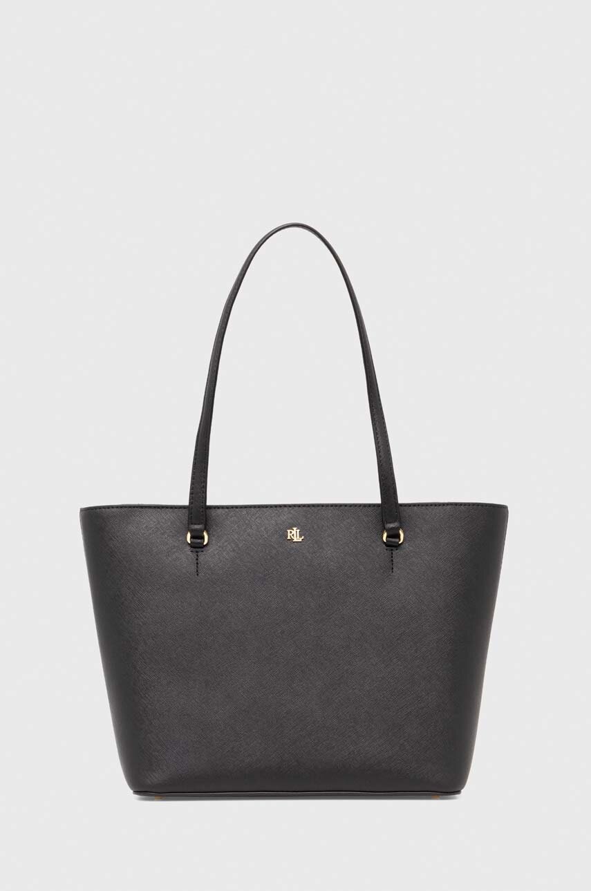 Δερμάτινη τσάντα Lauren Ralph Lauren χρώμα: μαύρο, 431924351
