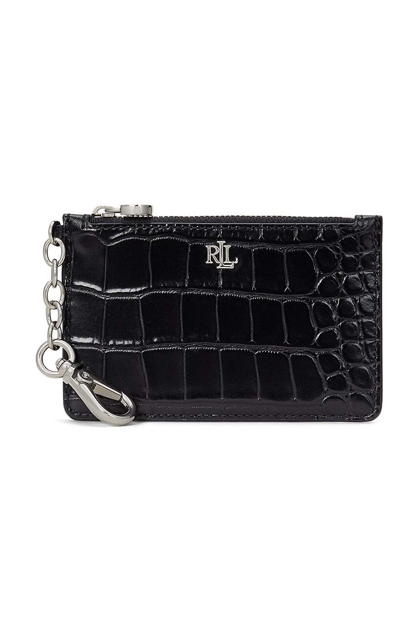 Δερμάτινο πορτοφόλι Lauren Ralph Lauren γυναικείο, χρώμα: μαύρο, 432951705