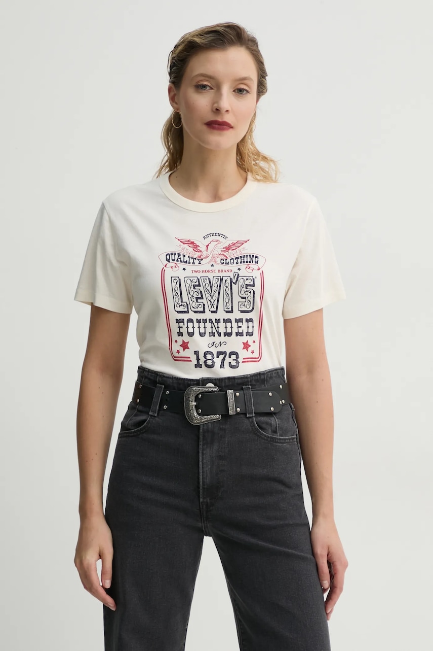 Βαμβακερό μπλουζάκι Levi's GRAPHIC ICONIC TEE γυναικείο, χρώμα: μπεζ, A8802