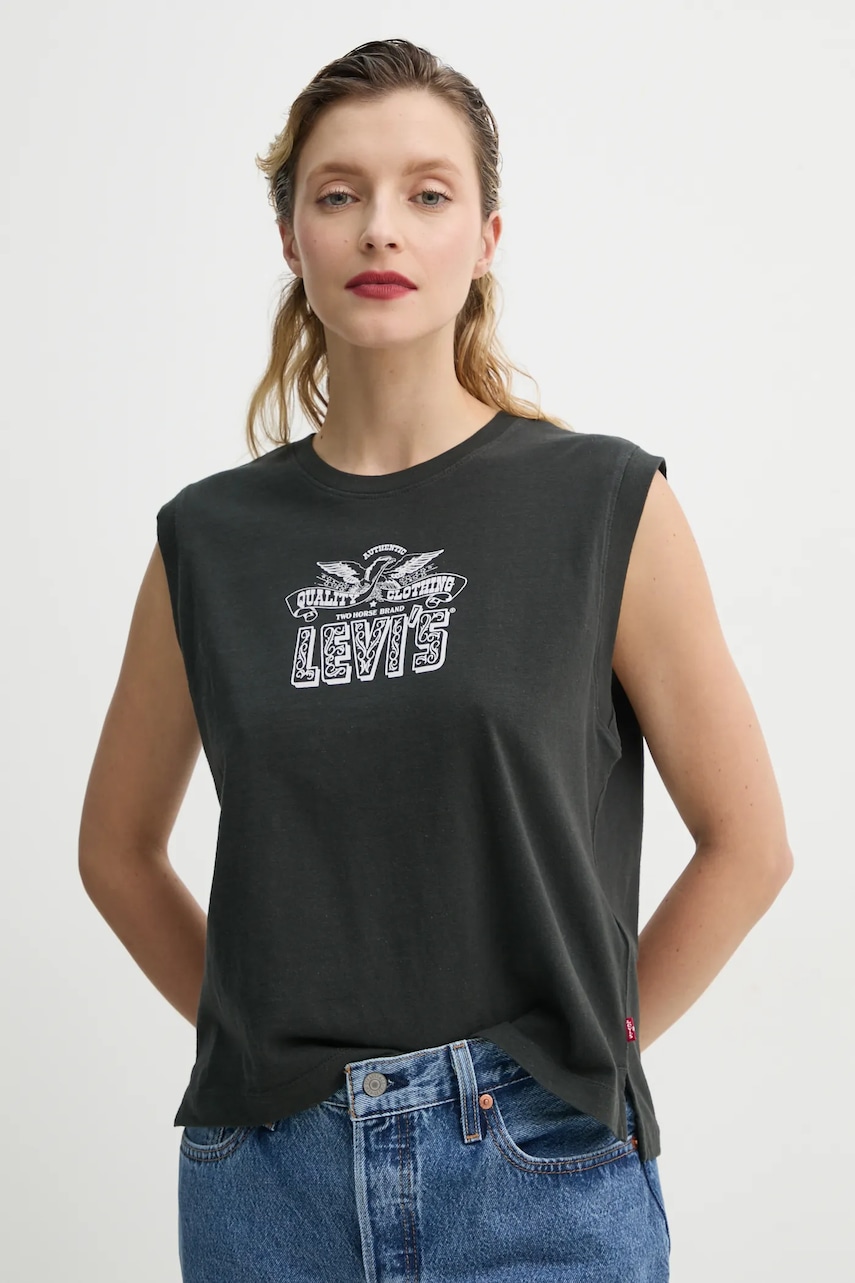 Βαμβακερό τοπ Levi's GR BOXY TANK χρώμα: γκρι, 001MW