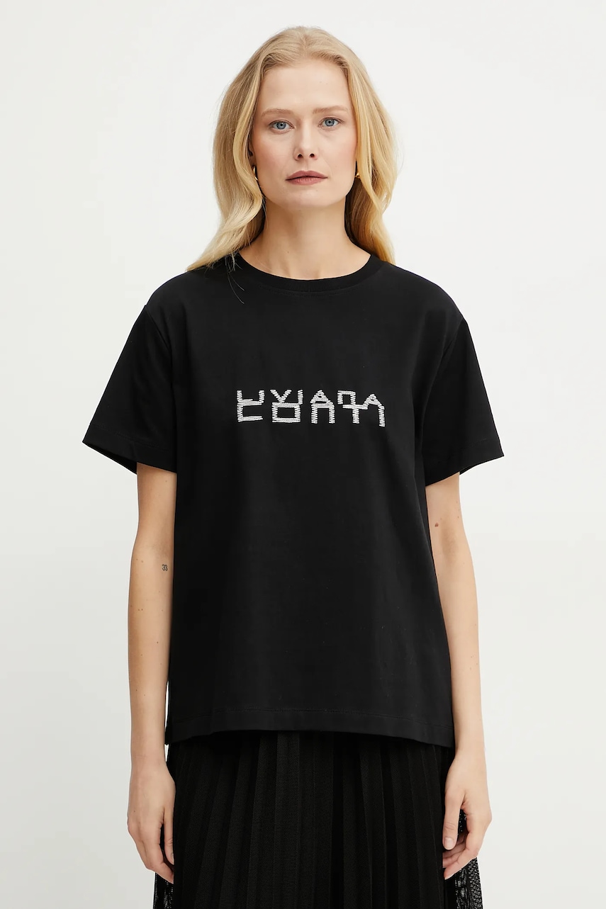 Βαμβακερό μπλουζάκι Liviana Conti γυναικείο, χρώμα: μαύρο, L5SW76