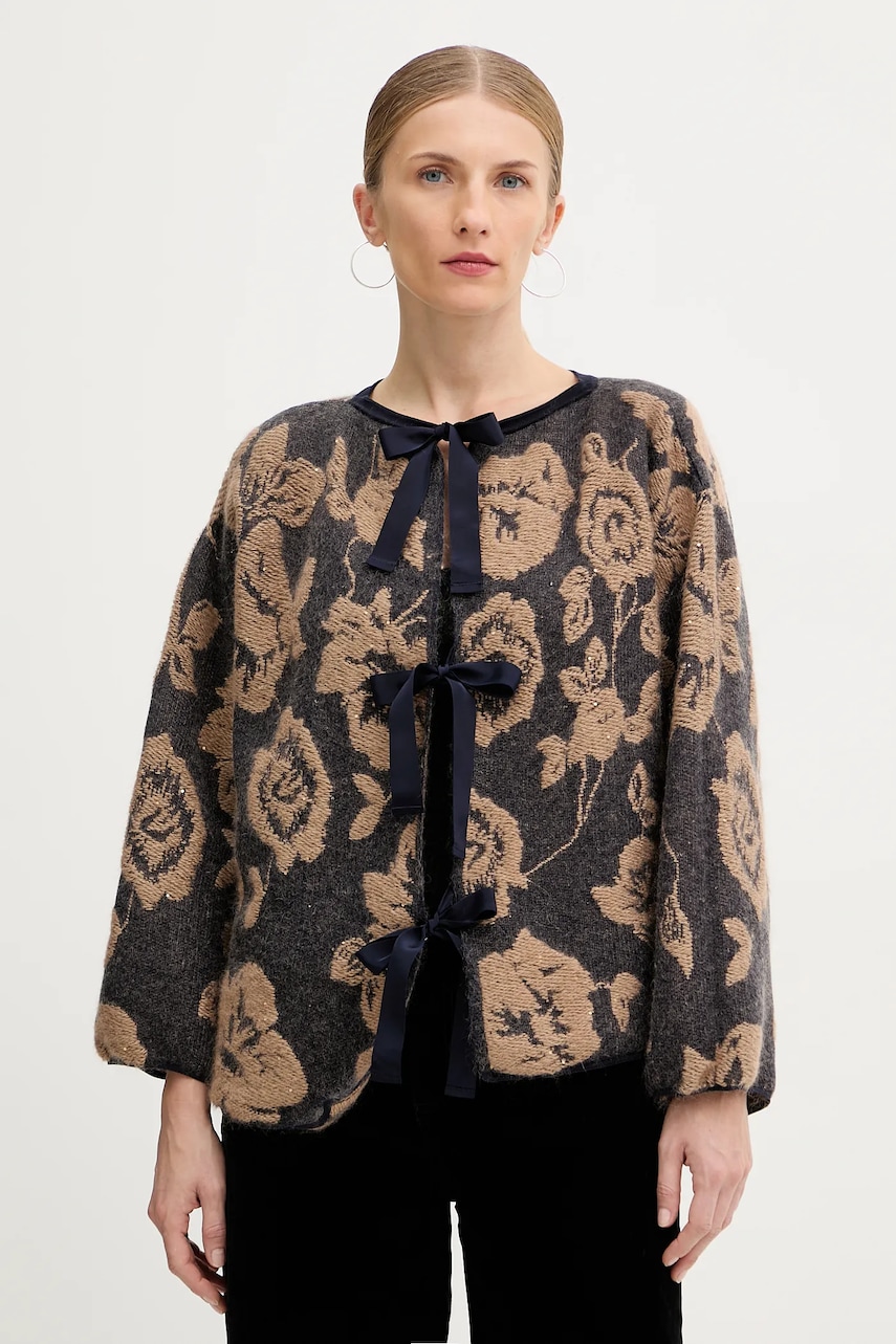 Ζακέτα με προσθήκη μαλλιού Liviana Conti χρώμα: καφέ, L5WG67