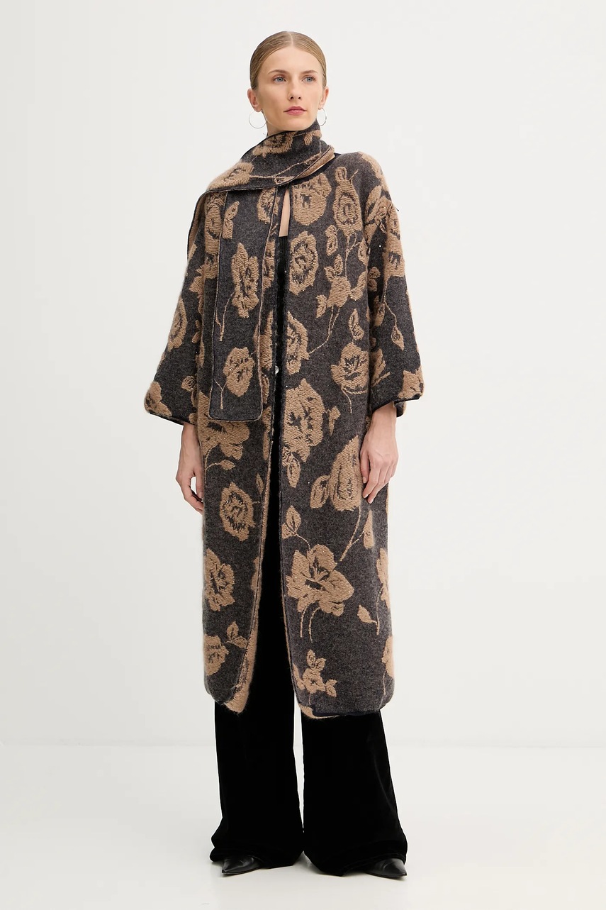 Ζακέτα με προσθήκη μαλλιού Liviana Conti χρώμα: καφέ, L5WG69