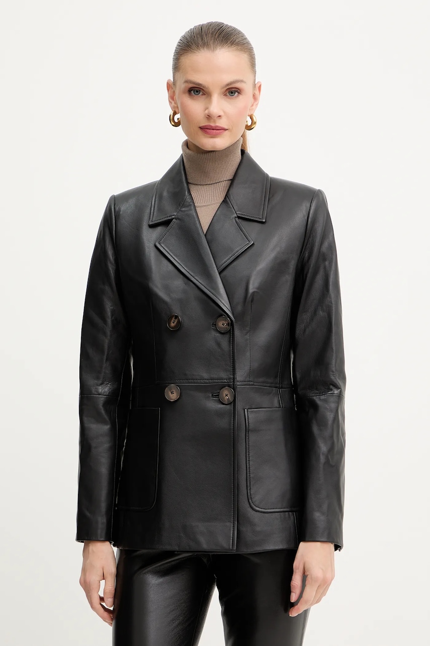 Δερμάτινο σακάκι Luisa Spagnoli χρώμα: μαύρο, 542242