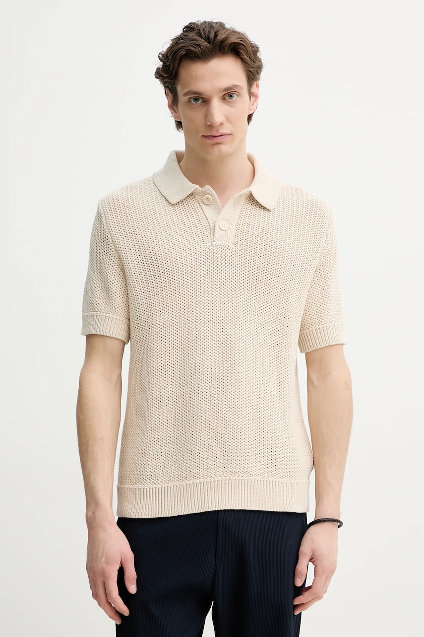 Βαμβακερό μπλουζάκι πόλο Marc O'Polo ανδρικό, χρώμα: μπεζ, 5000006010