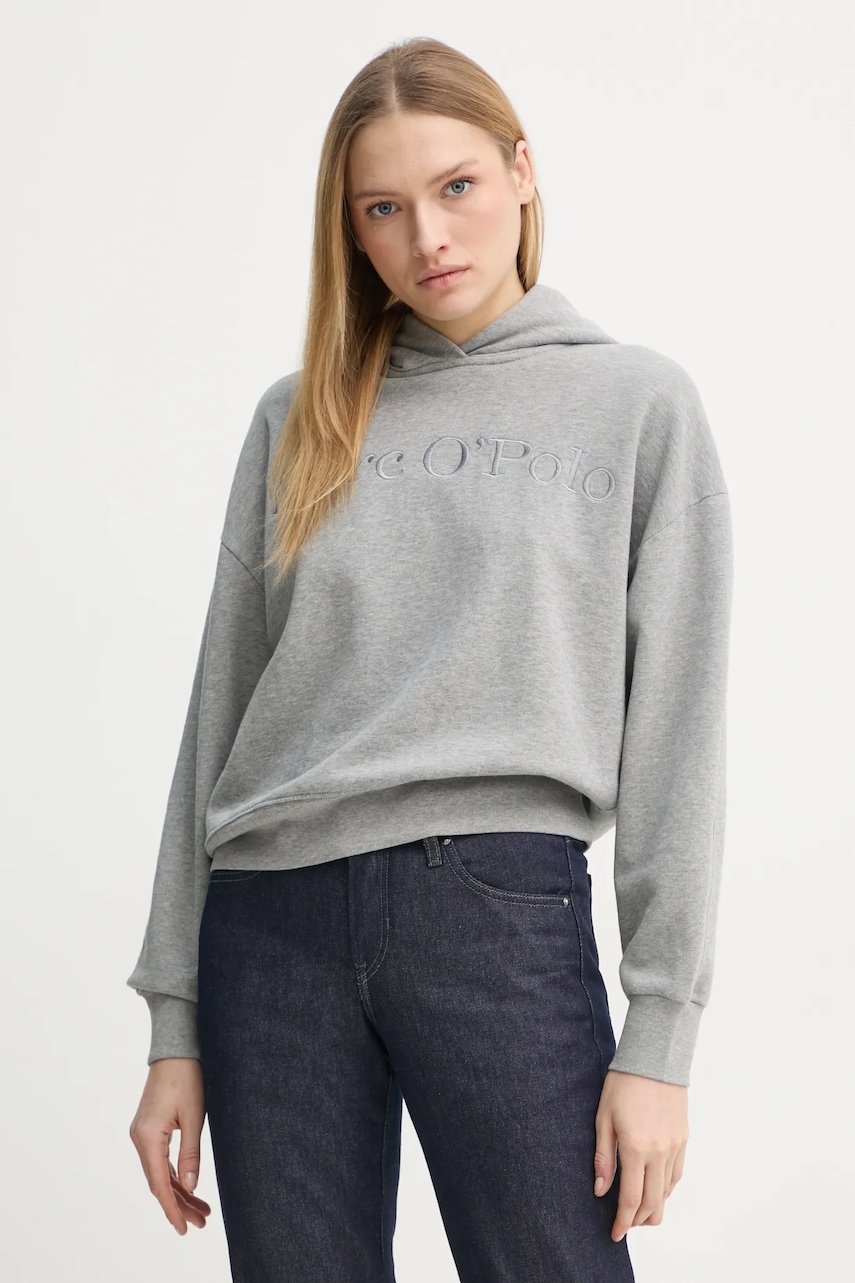 Βαμβακερή μπλούζα Marc O'Polo γυναικεία, χρώμα: γκρι, με κουκούλα, 502407354165