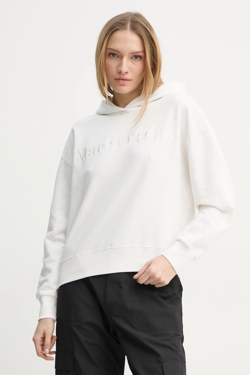Βαμβακερή μπλούζα Marc O'Polo γυναικεία, χρώμα: άσπρο, με κουκούλα, 502407354165
