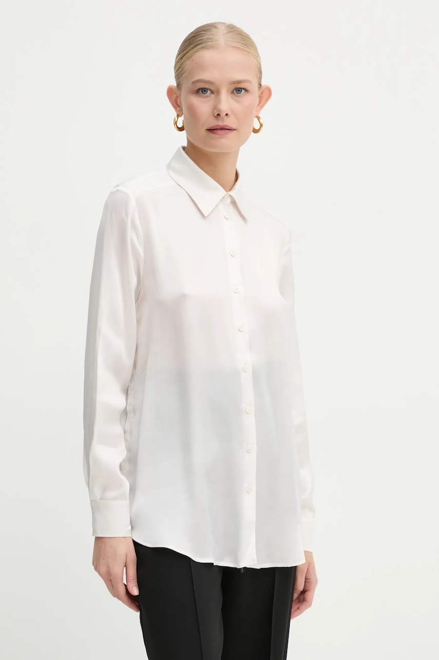 Μεταξωτό πουκάμισο Marella χρώμα: μπεζ, 2423116035200