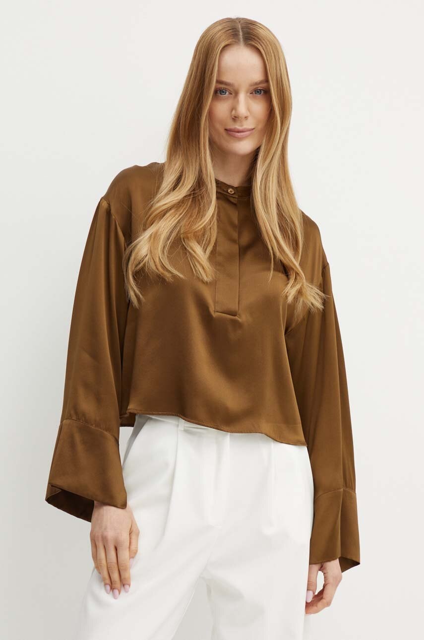 Μεταξωτό πουκάμισο MAX&Co. χρώμα: καφέ, 2426116081200