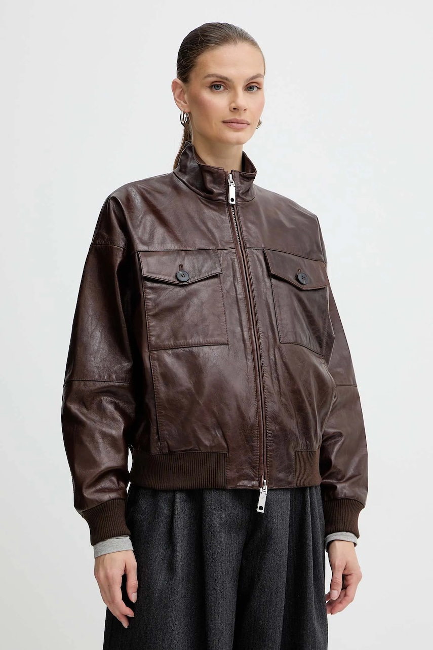 Δερμάτινο μπουφάν MAX&Co. χρώμα: καφέ, 2526446023200