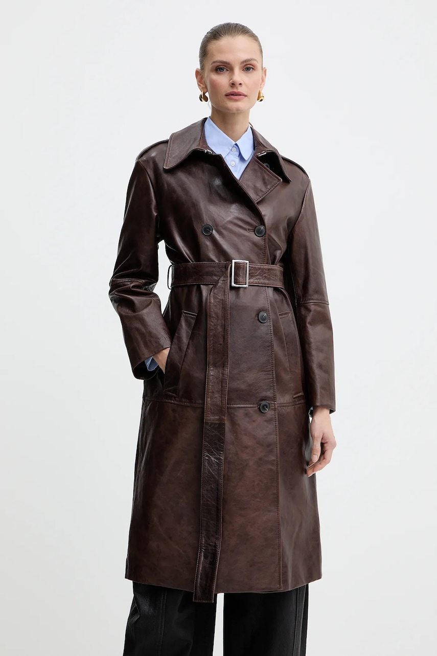 Δερμάτινο παλτό MAX&Co. χρώμα: καφέ, 2526476013200