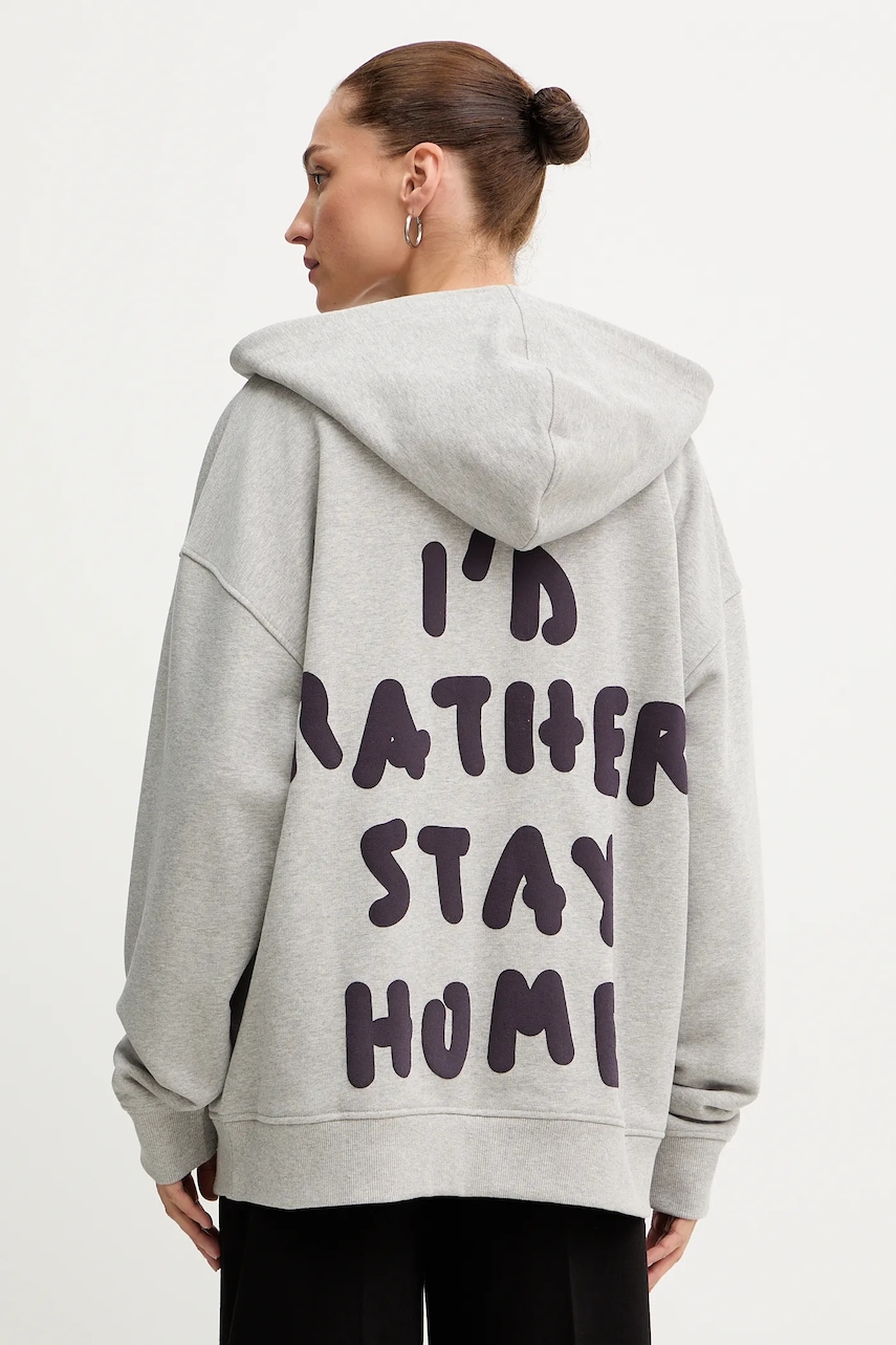 Βαμβακερή μπλούζα MAX&Co. γυναικεία, χρώμα: γκρι, με κουκούλα, 2528926012200