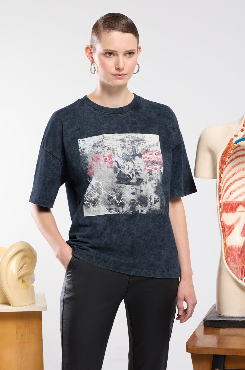 Βαμβακερό μπλουζάκι Medicine γυναικεία, χρώμα: μαύρο