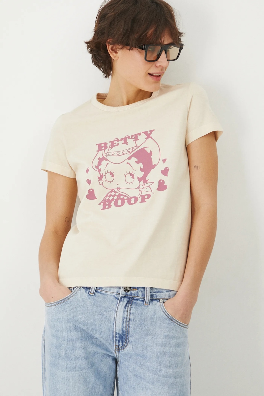 Βαμβακερό μπλουζάκι Medicine γυναικεία, χρώμα: μπεζ