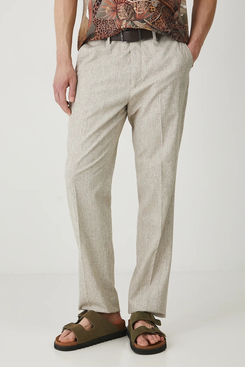 Παντελόνι με λινό μείγμα Medicine χρώμα: καφέ