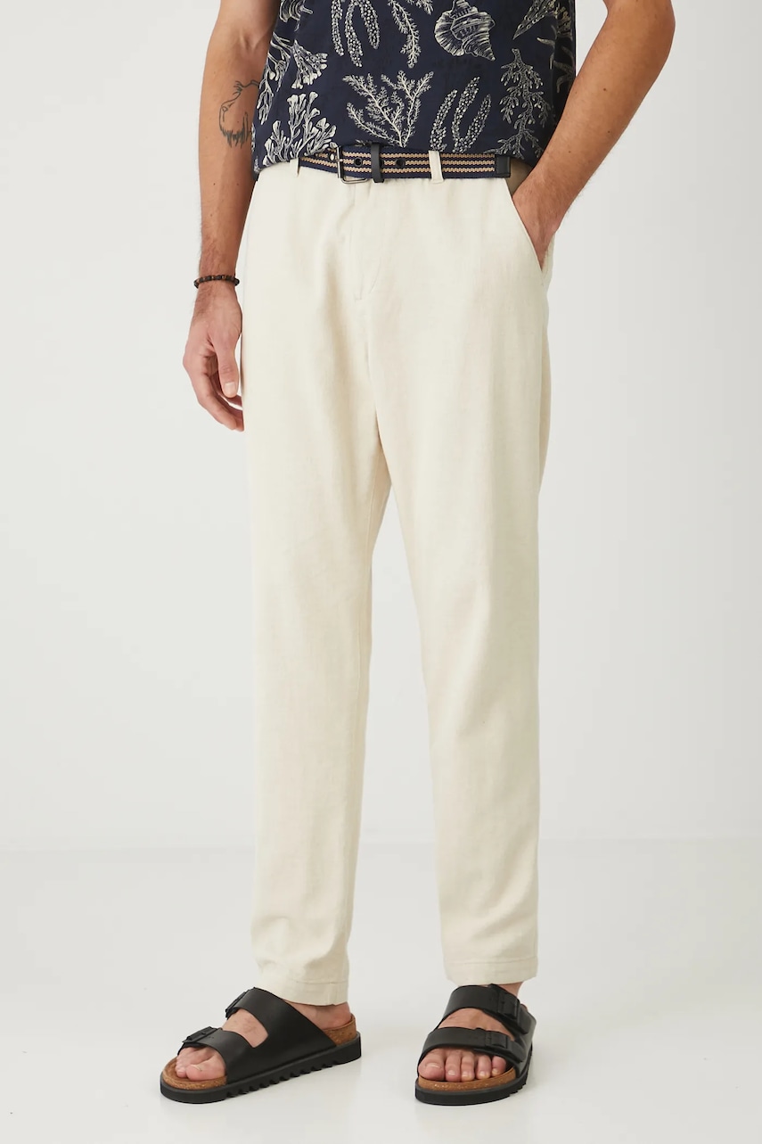 Παντελόνι με λινό μείγμα Medicine χρώμα: μπεζ