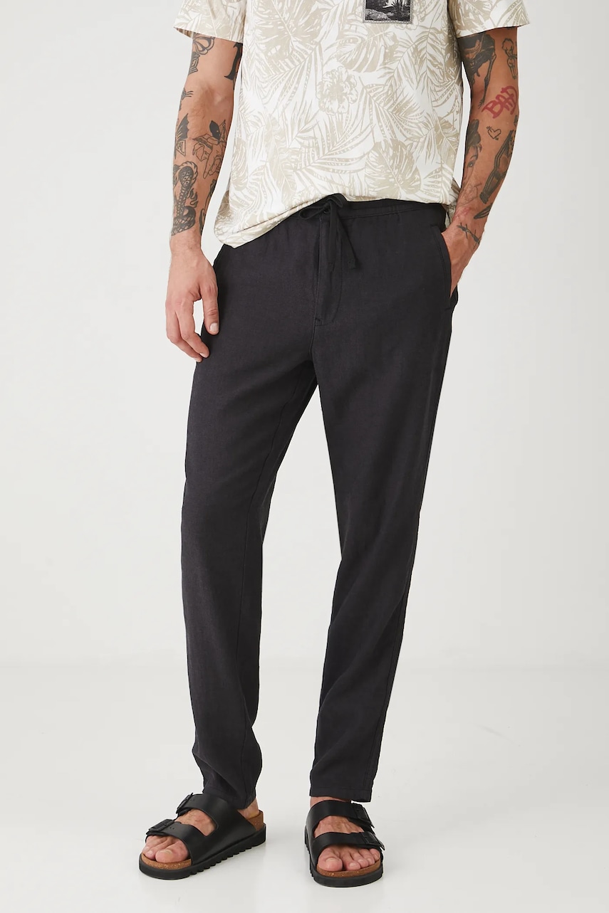 Παντελόνι με λινό μείγμα Medicine χρώμα: μαύρο