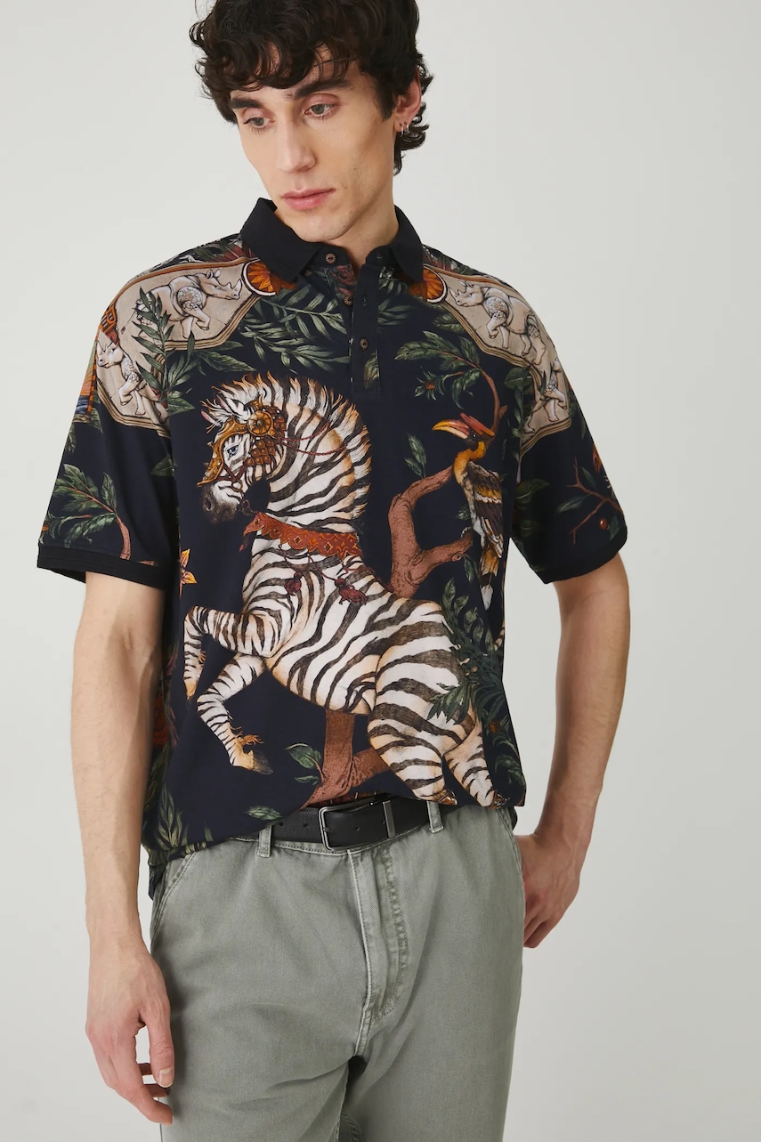 Βαμβακερό μπλουζάκι πόλο Medicine χρώμα: μαύρο