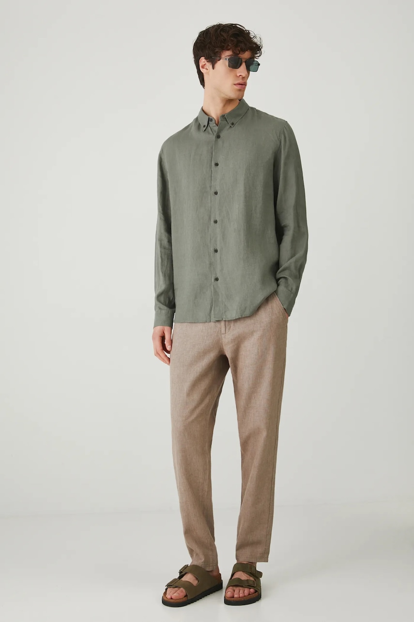 Πουκάμισο από λινό Medicine ανδρικό, χρώμα: πράσινο