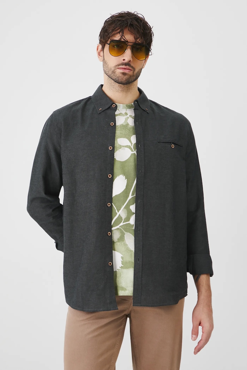 Πουκάμισο από λινό Medicine ανδρικό, χρώμα: πράσινο