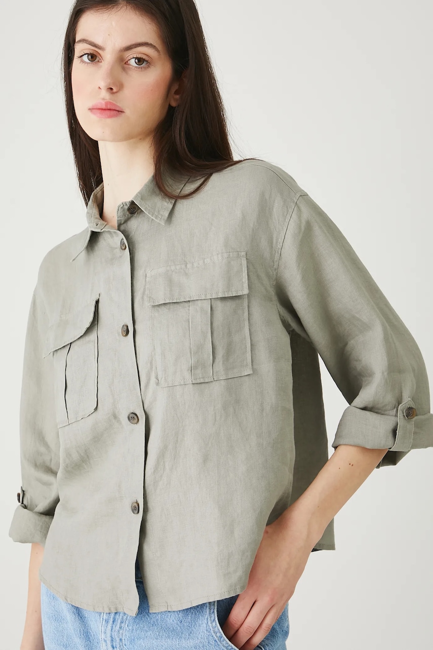 Πουκάμισο από λινό Medicine χρώμα: πράσινο