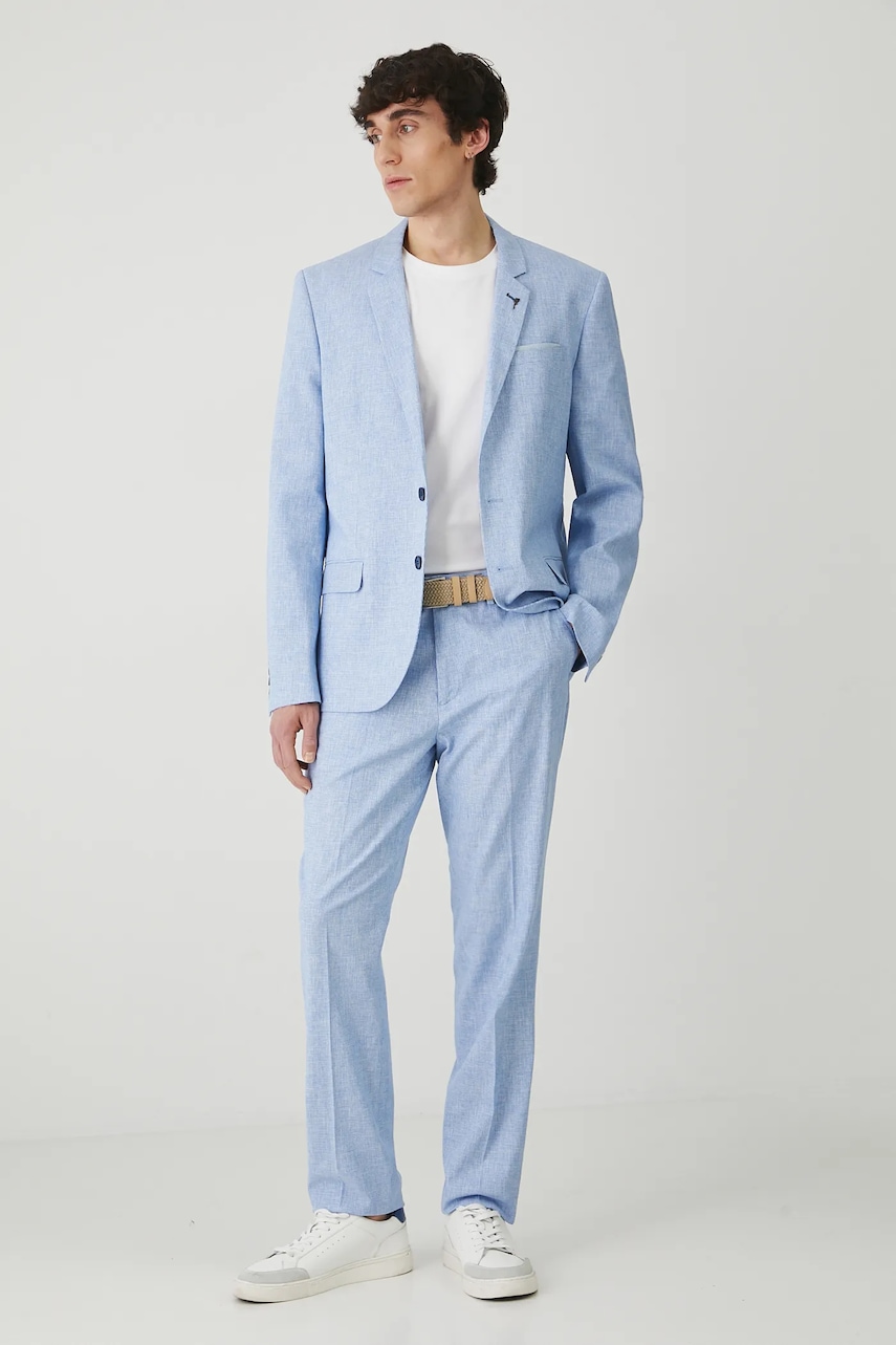 Παντελόνι με λινό μείγμα Medicine χρώμα: μπλε