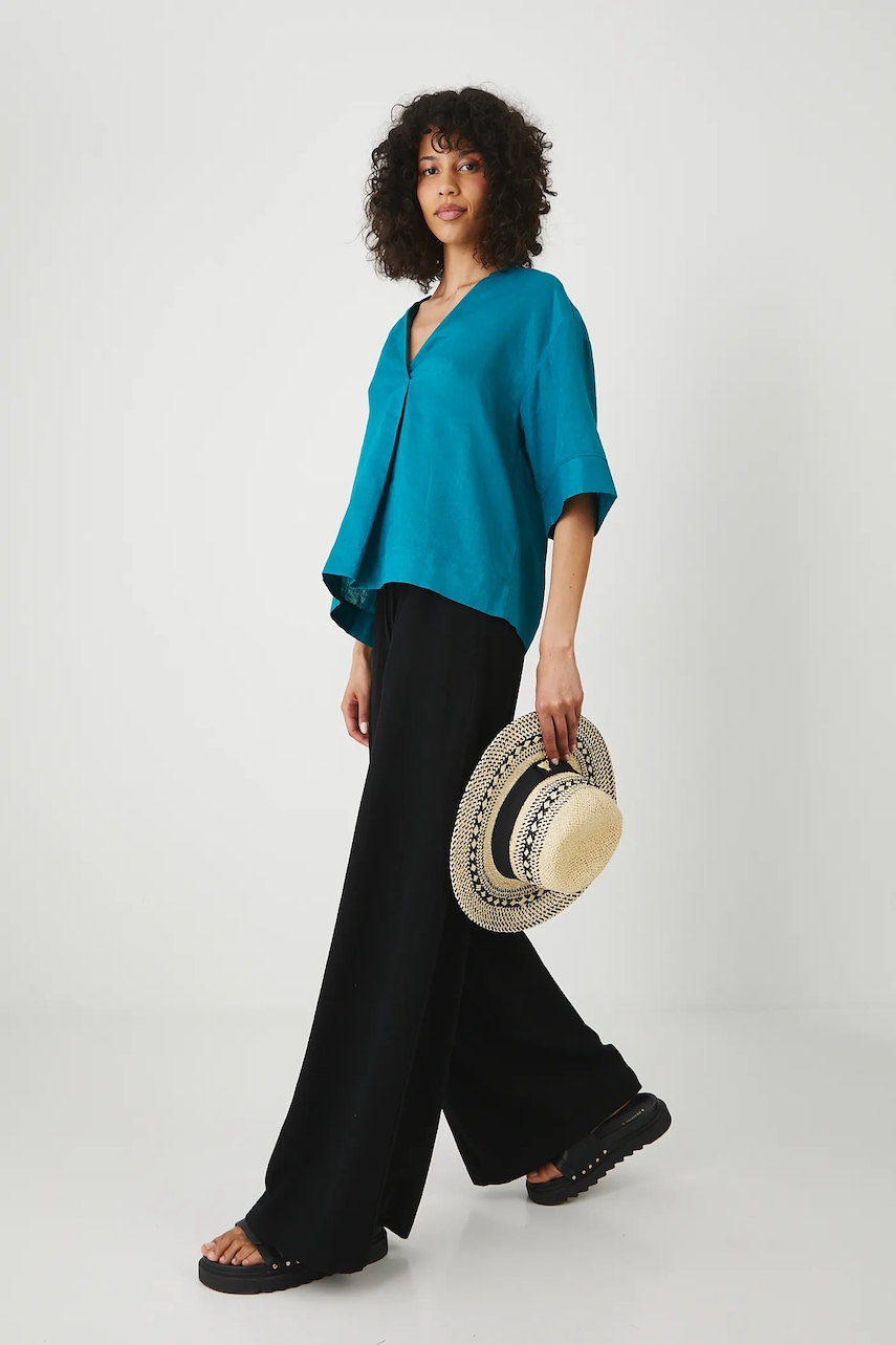 Παντελόνι με λινό μείγμα Medicine χρώμα: μαύρο