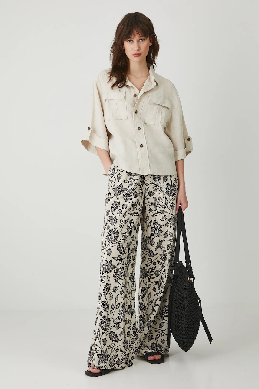 Παντελόνι με λινό μείγμα Medicine χρώμα: μπεζ