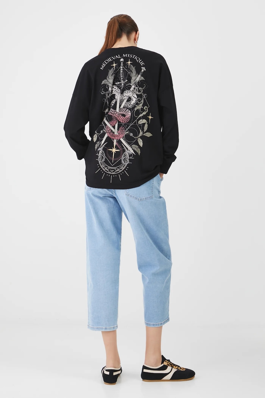 Βαμβακερή μπλούζα με μακριά μανίκια Medicine γυναικεία, χρώμα: μαύρο