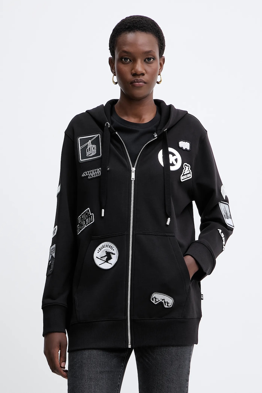 Βαμβακερή μπλούζα MICHAEL Michael Kors γυναικεία, χρώμα: μαύρο, με κουκούλα, MF551WQ4MY