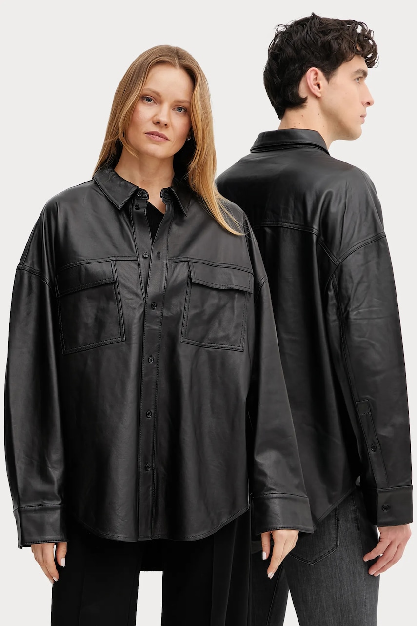 Δερμάτινο πουκάμισο MICHAEL Michael Kors χρώμα: μαύρο, UR540S0HW8