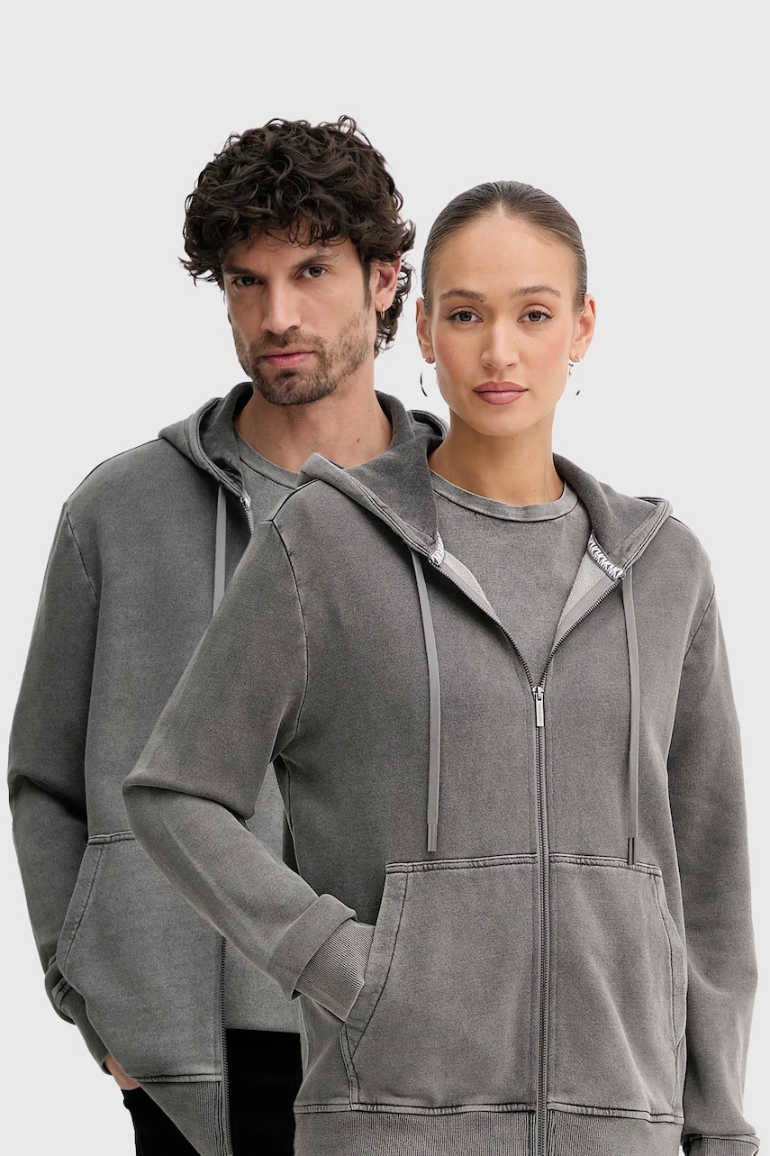 Βαμβακερή μπλούζα MICHAEL Michael Kors χρώμα: γκρι, με κουκούλα, UR552JL5DC