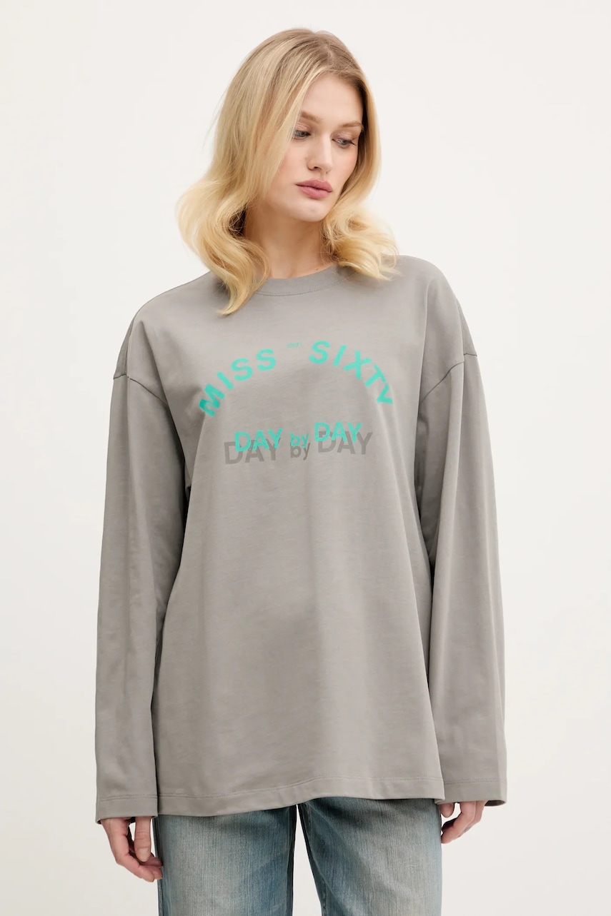 Βαμβακερή μπλούζα με μακριά μανίκια Miss Sixty χρώμα: γκρι, 6S1SJ37800