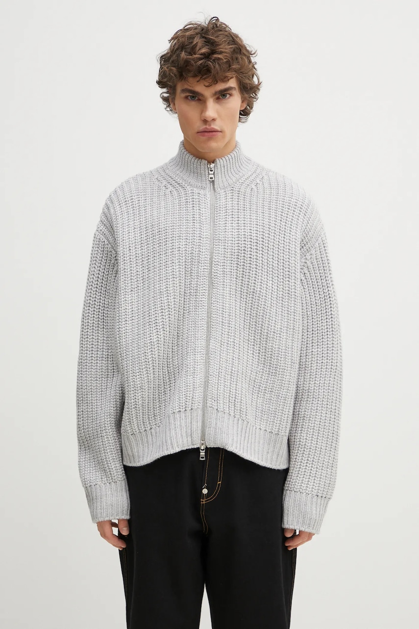 Ζακέτα από μίγμα μαλλιού MKI MIYUKI ZOKU Chuky Rib Knit Track Jacket χρώμα: γκρι, CHUKY.RIB.KNIT.TRACK.GR