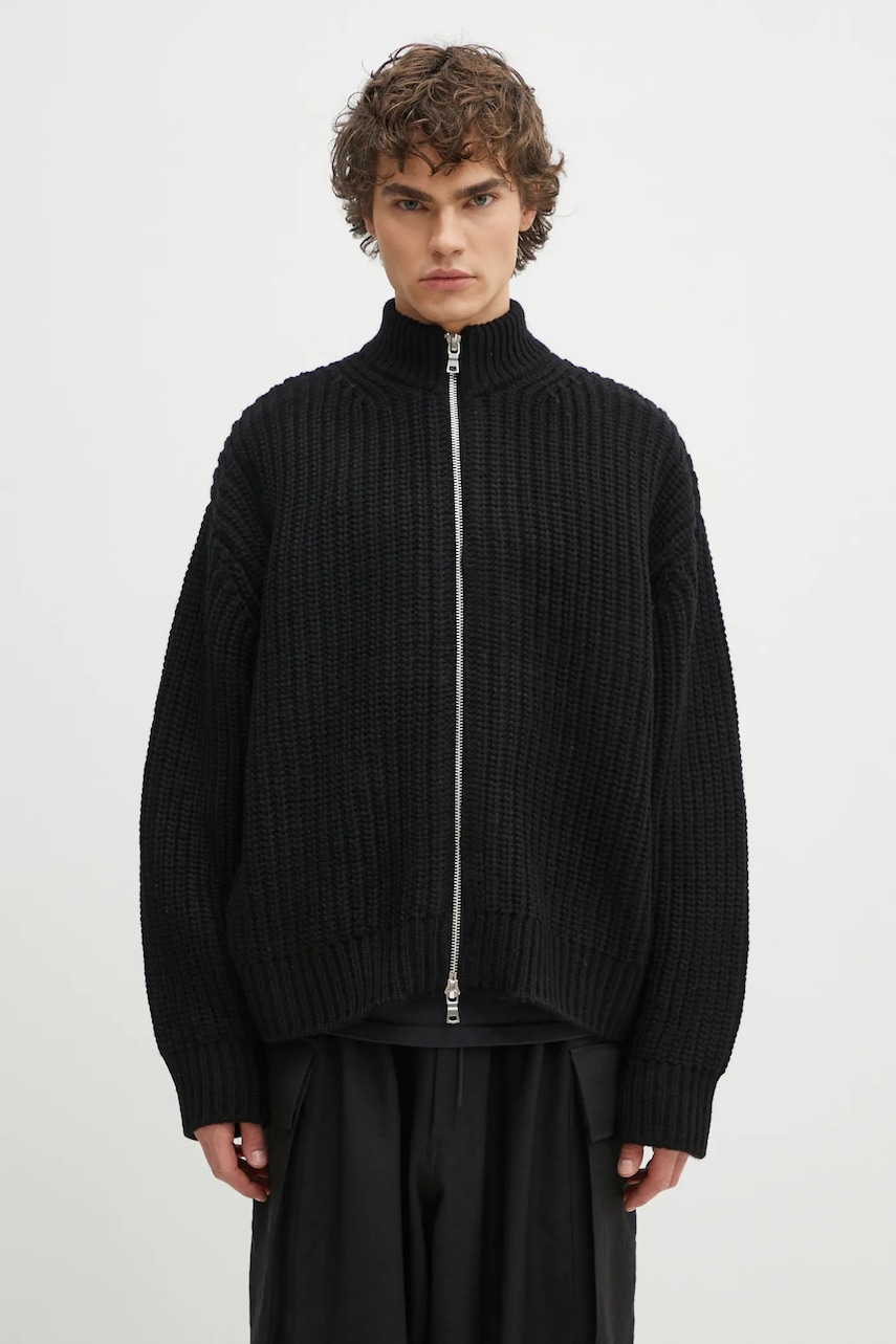 Ζακέτα από μίγμα μαλλιού MKI MIYUKI ZOKU Chuky Rib Knit Track Jacket χρώμα: μαύρο, CHUKY.RIB.KNIT.TRACK.BL