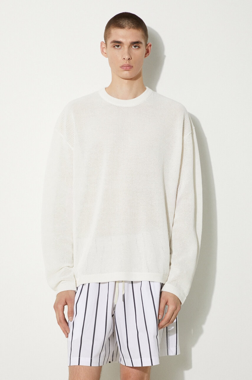 Βαμβακερή μπλούζα με μακριά μανίκια MKI MIYUKI ZOKU Loose Gauge Long Sleeve χρώμα: άσπρο, LOOSE.GAUGE.LONG.SLEEVE