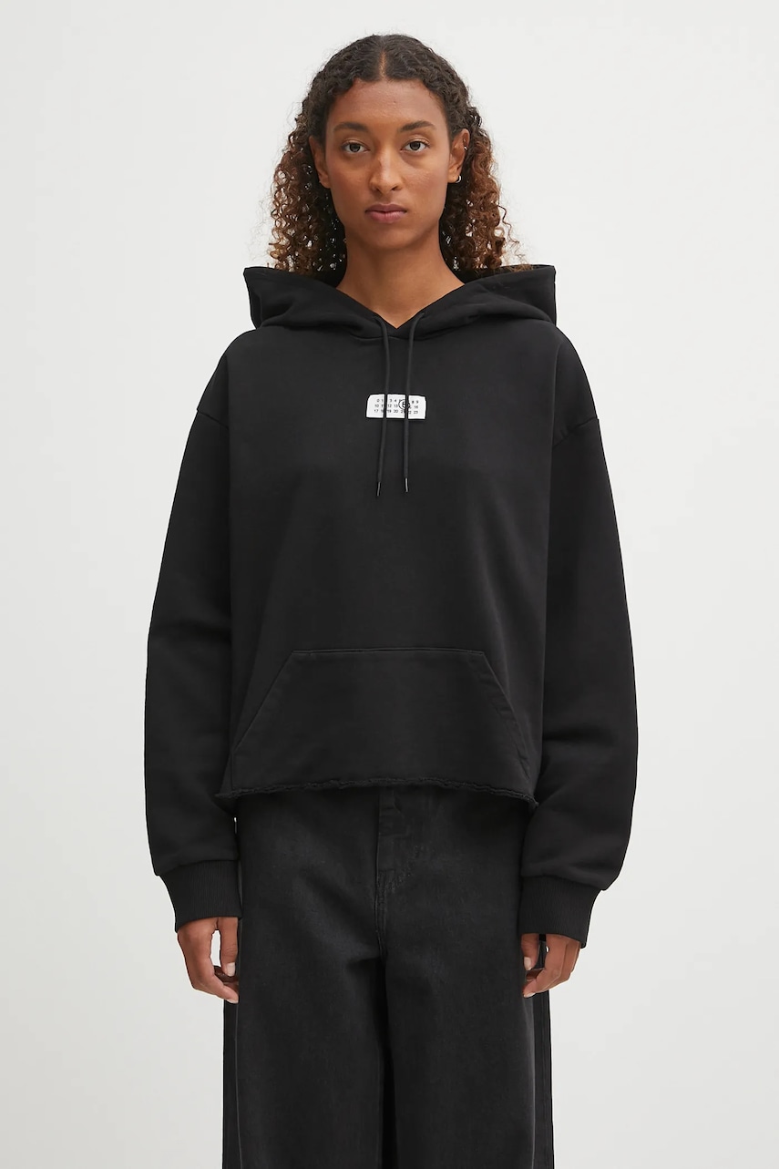 Βαμβακερή μπλούζα MM6 Maison Margiela x MM6 Wardro γυναικεία, χρώμα: μαύρο, με κουκούλα, S52GU0234.M25025.900